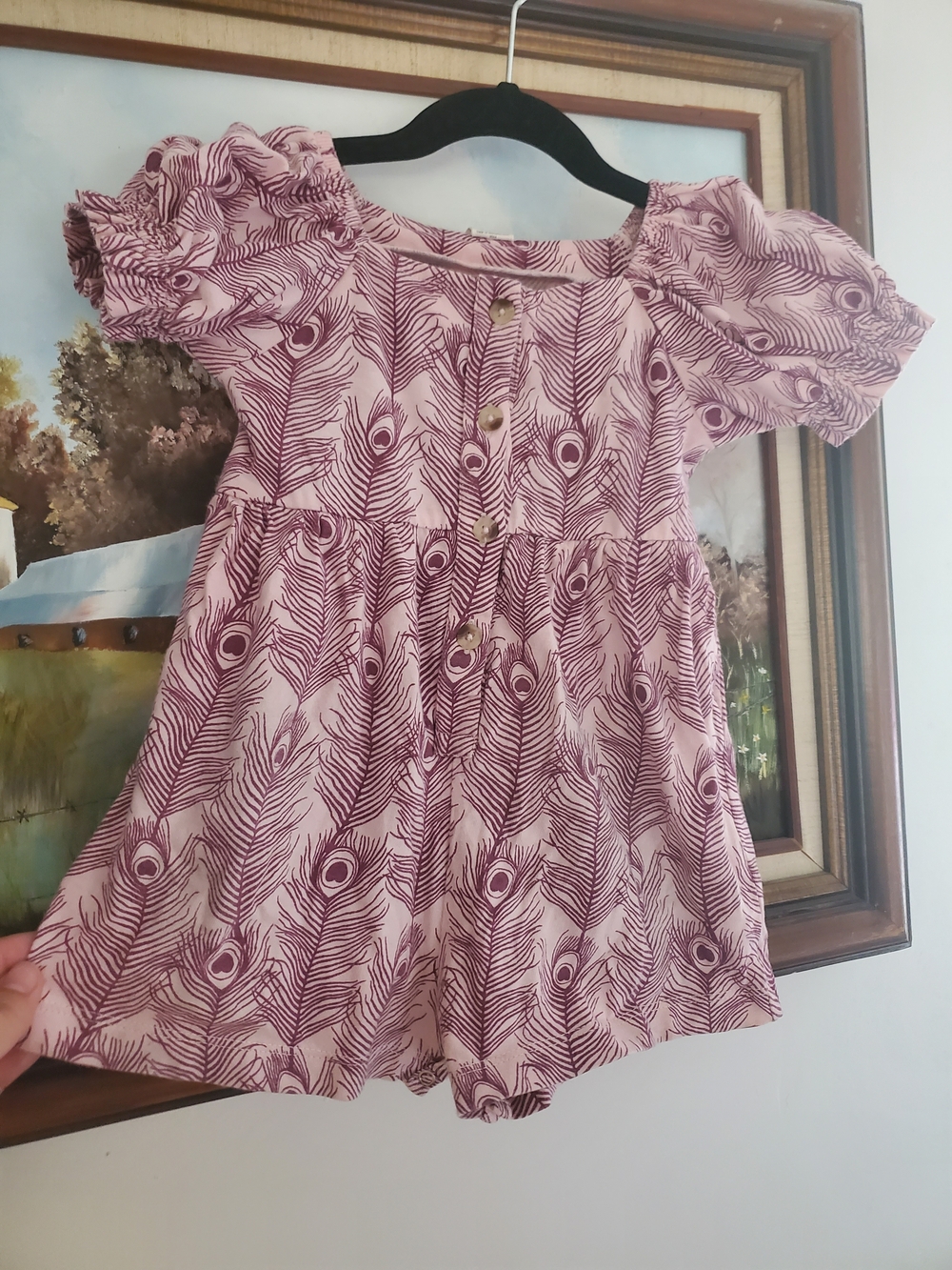 kate quinn 18-24 Month Pink Peony Feather-Print Romper